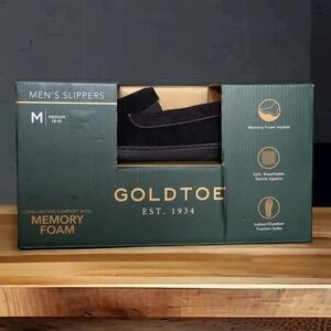 NEW Gold Toe Men’s Slippers Memory Foam Black Corduroy Indoor/Outdoor Med 8/9